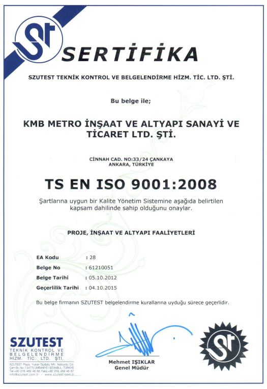 ISO 9001:2008 Sertifikası